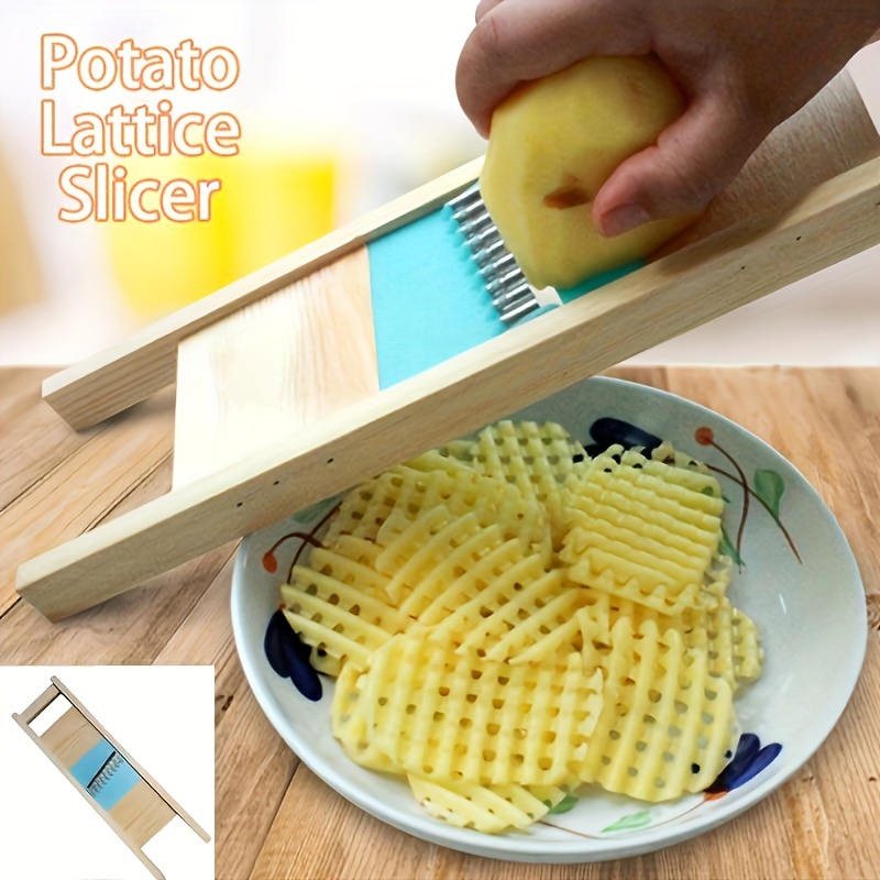 2 Pcs Wave Waffle Cutter and Crinkle Cutter Set Waffle Fry Cutter  Potato Cutter Stainless Steel Potato French Fry Cutter Slicer Crinkle  Choppers Potato Lattice Maker for Kitchen Tools (Blue): Home