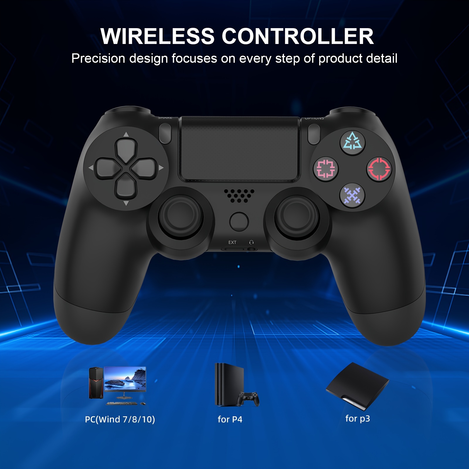 Manette PS4, Contrôleur de Jeu sans Fil Wireless Gamepad avec USB  Rechargeable pour Playstation 4/PS4 Pro/PS3-Blanc