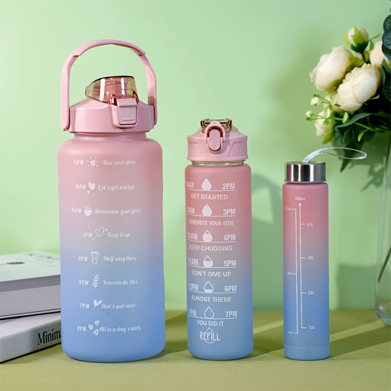 1pc Korean Style 1000ml Space Cup Fitness Sports Water Bottle With Time  Markings Gradient Frosted Drinking Cup