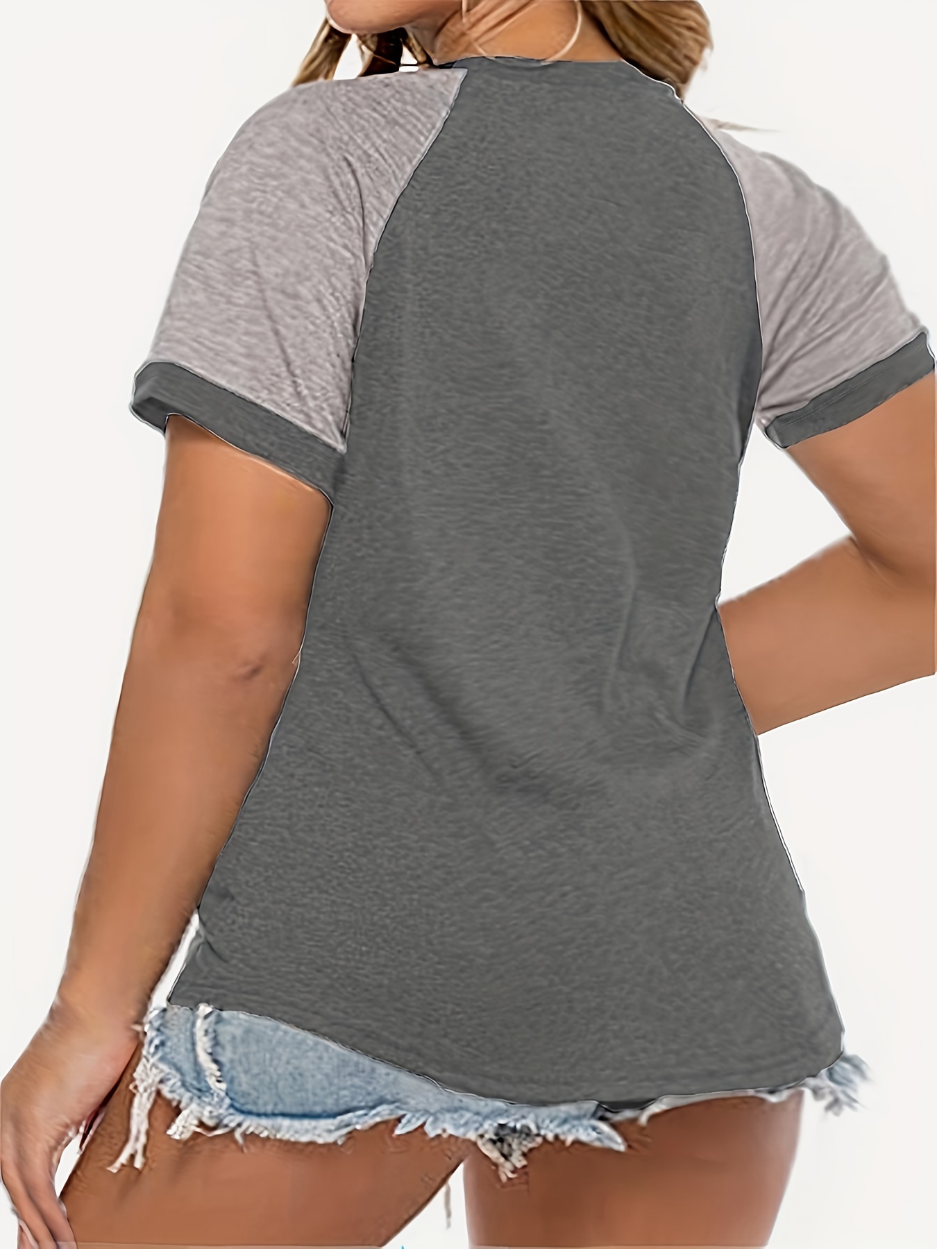 plus size women's summer casual raglan color block t shirt