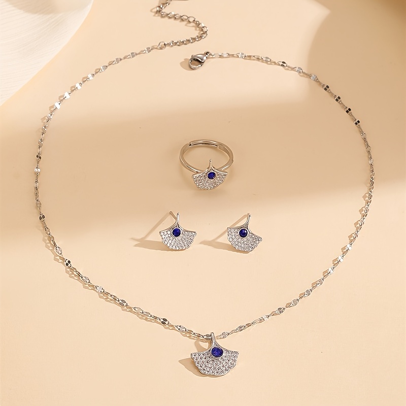 Simple Jewelry Set Heart Shaped Zircon Charm Necklace Stud - Temu