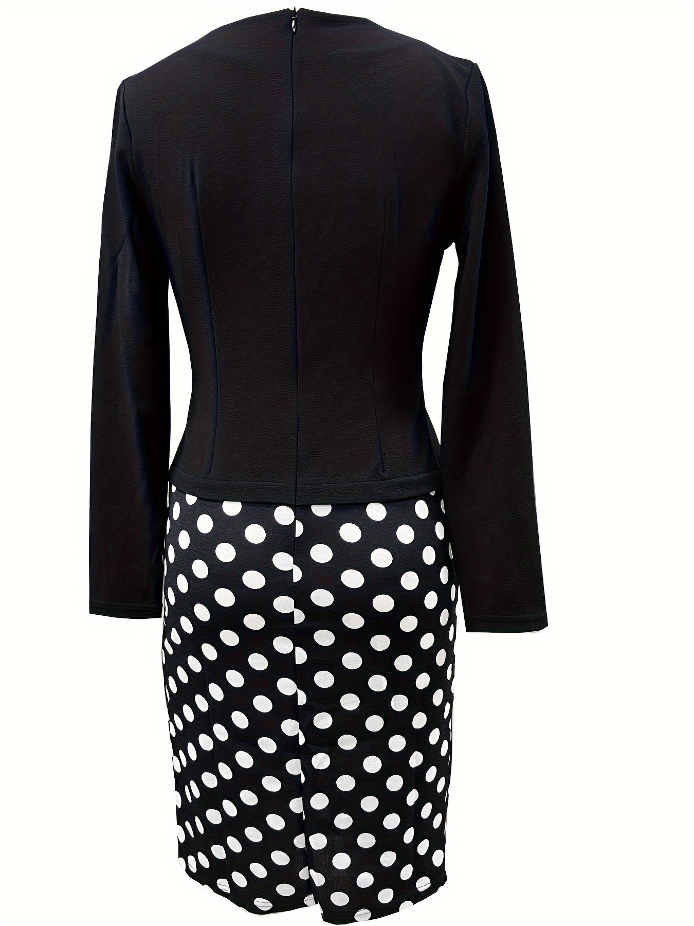 Polka Dot Print Splicing Dress Elegant Long Sleeve Bag Hip - Temu