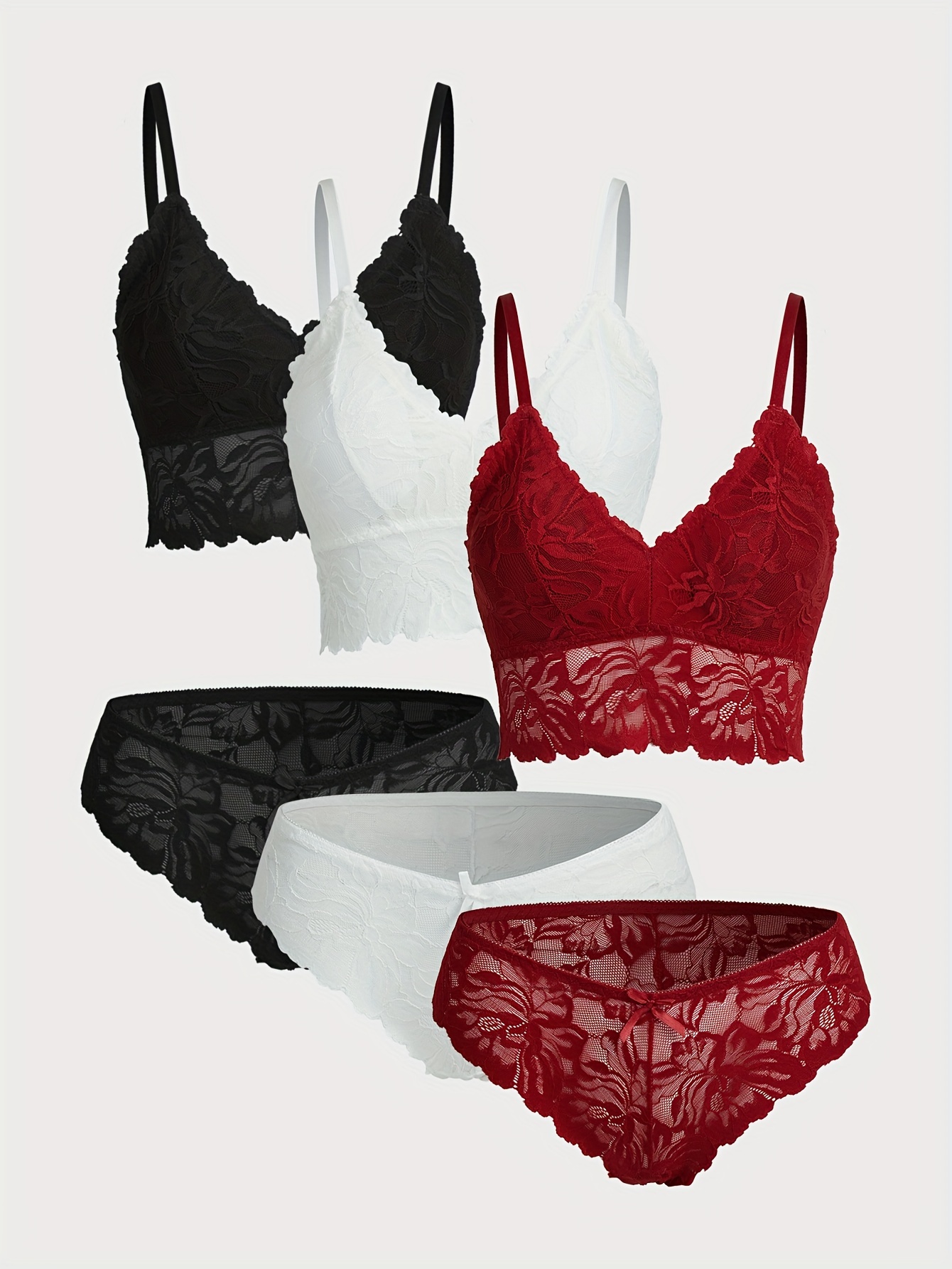 3 Sets Ribbed Bra & Panties, Wireless Bralette & Thongs Lingerie Set,  Women's Lingerie & Underwear