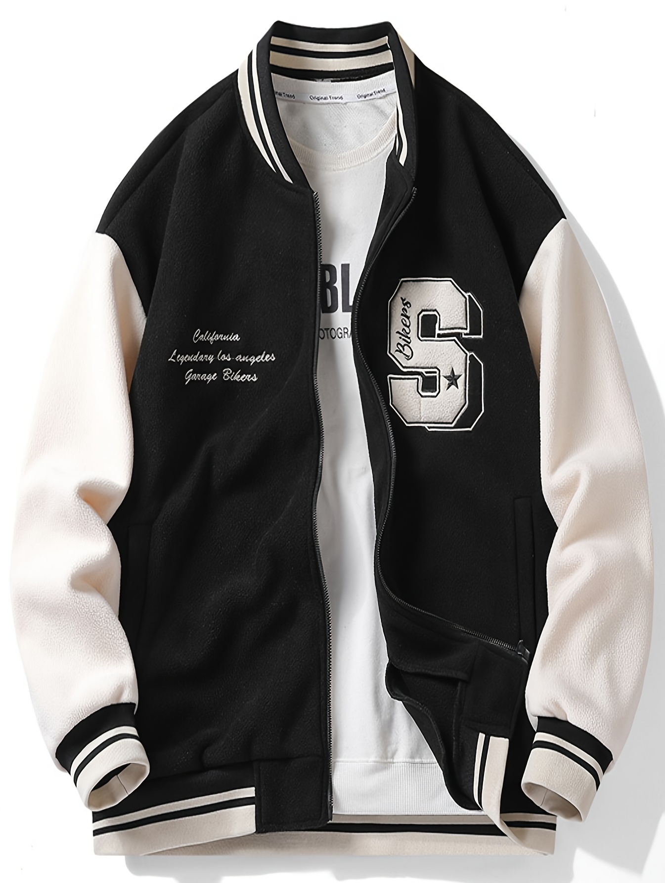 Men's Letter Embroidery Color Block Varsity Jacket Casual - Temu Portugal