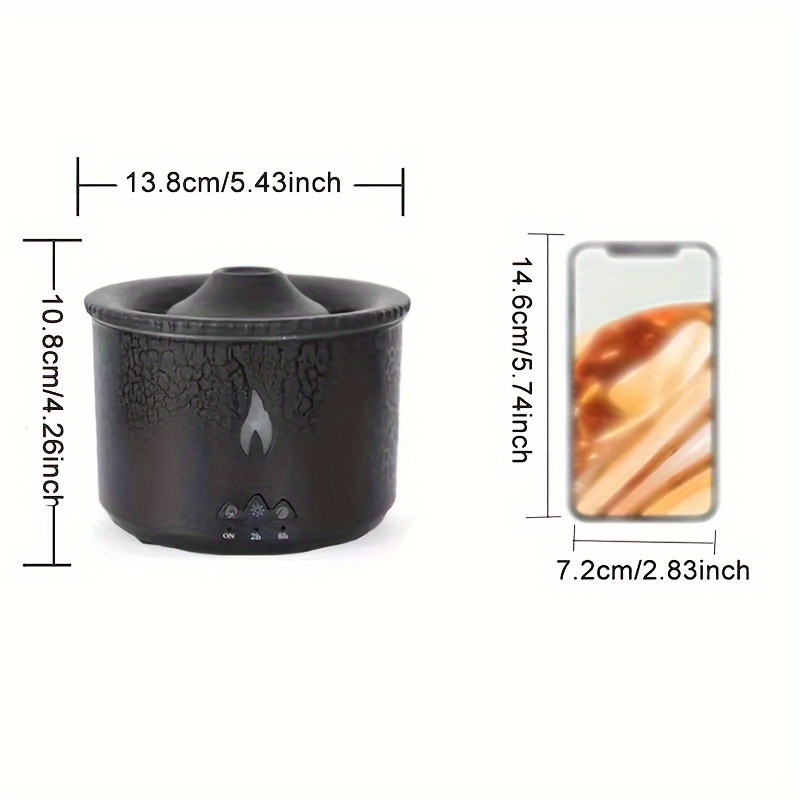 V19 360ml Simulation Flame Volcanic Humidifier Ultrasonic Essential Oil Aroma Diffuser with Timing Function - US Plug