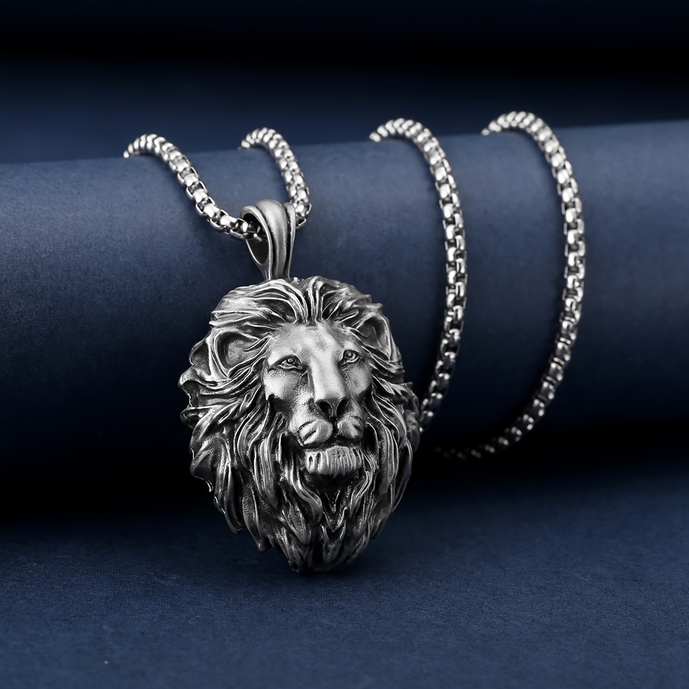 alloy lion head pendant necklace mens hip hop style necklace details 2