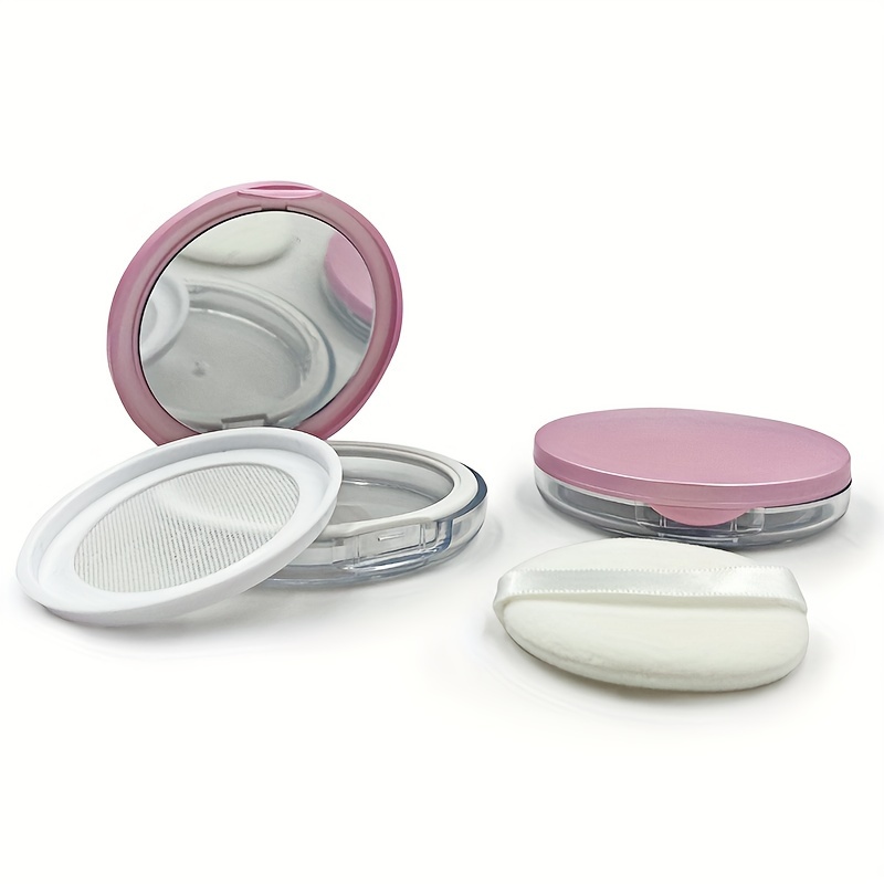

1pc Slim Empty Loose Powder Case, Powder Puff Case With Elasticated Net Sifter & Mirror, Air Cushion Sponge Empty Reusable Powder Box, Cosmetic Powder Puff Box For Daily Use Or Travel
