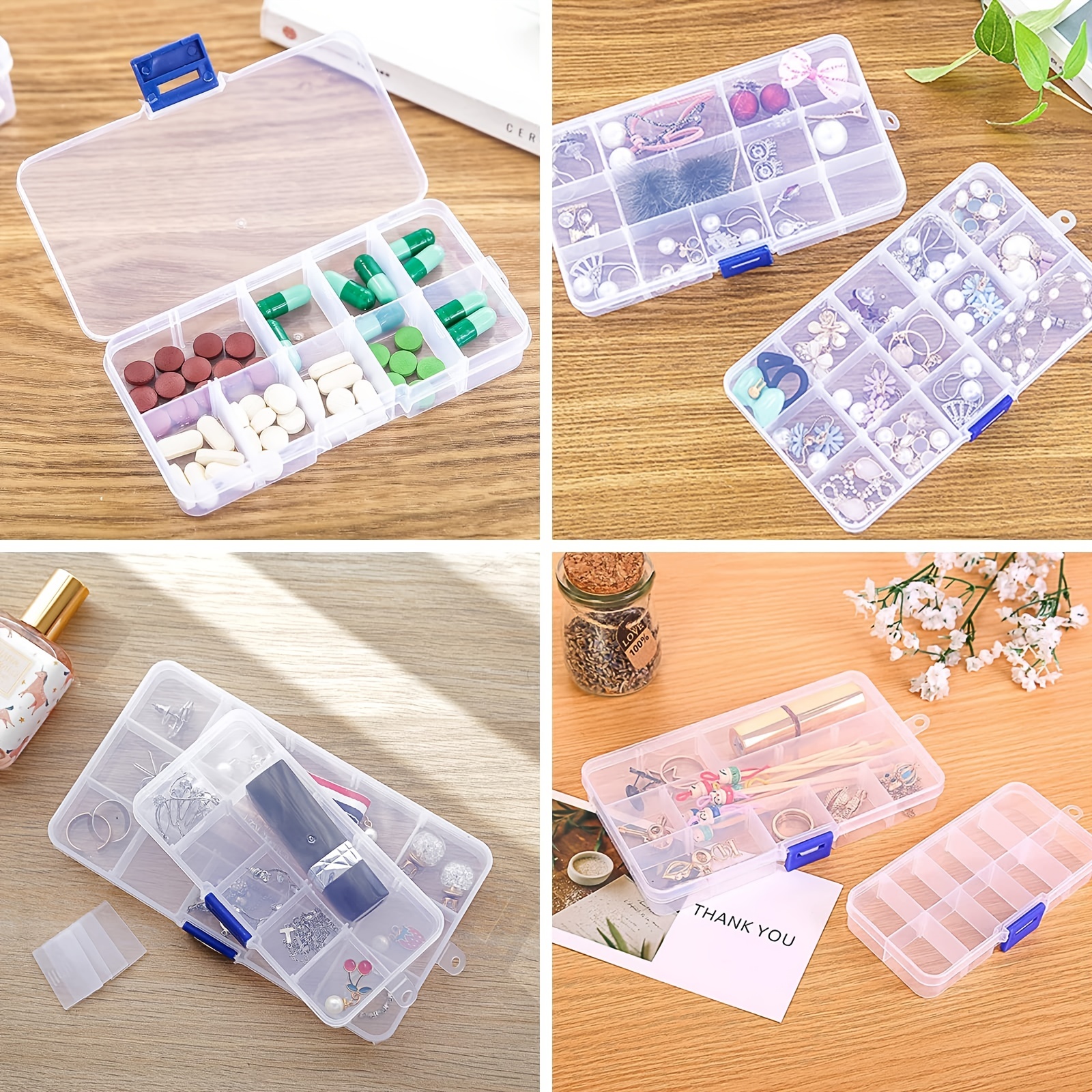 2 PCS Plastic Tray, Grids Bead Organizer With Movable Dividers Storage-  Adjustable Clear Compartment Plastic Organizer-Travel Organizer Box, Small  Parts Organizer For Beads, Jewlery, Rings 