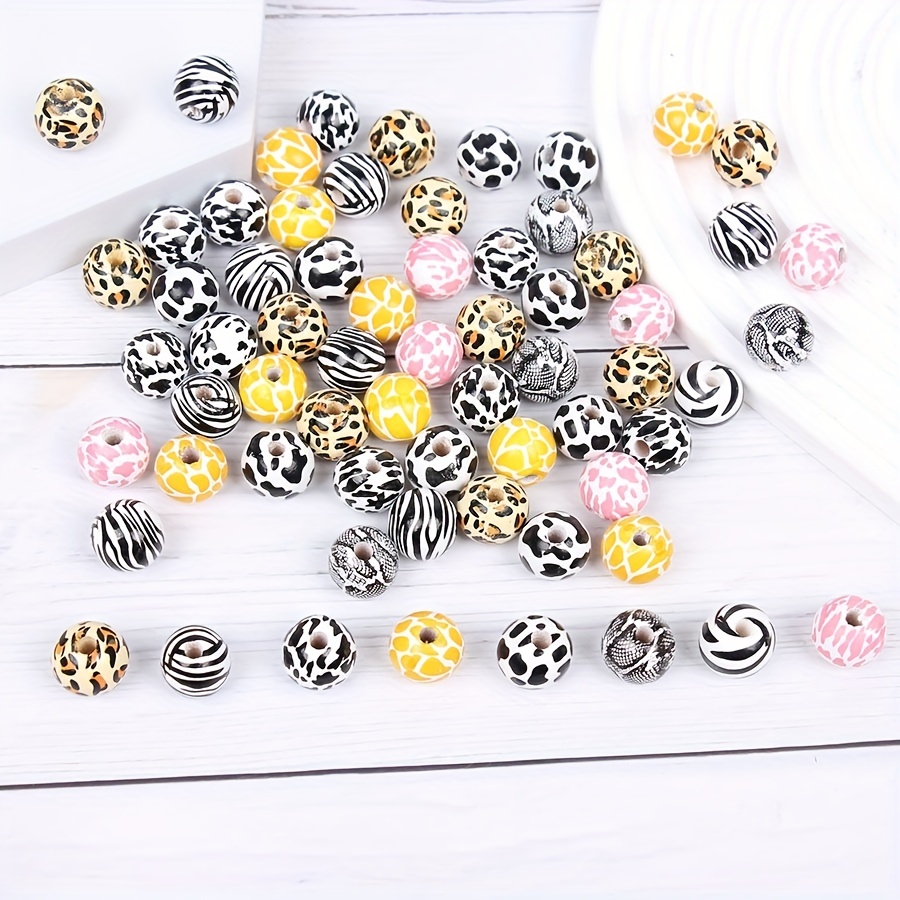 Printed Wooden Beads Mixed Size Shape Macrame Beads - Temu