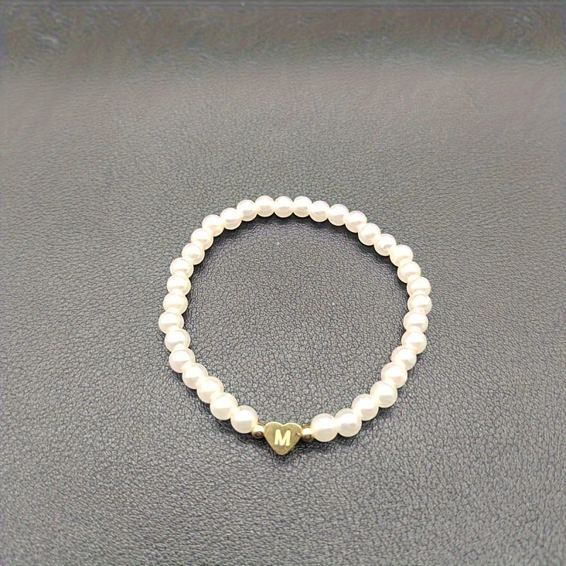TEMU Pulsera clásica de moda con del A-Z para mujer, de de perla y cuenta, para regalo de joyería con