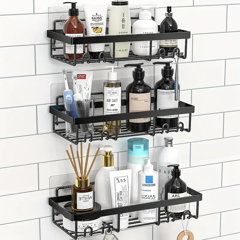 Moforoco Adhesive Corner Shower Caddy, 3 Pack Organizer Shelf with Soap  Holder and 12 Hooks, Shelves Rustproof for Bathroom, Storage Basket  Bathroom