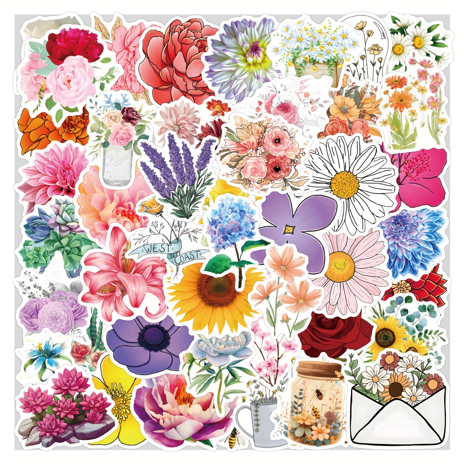 100pcs Flower Stickers Pack for Water Bottle, Cute, Vinyl, Aesthetic,  Trendy, Waterproof Floral Stickers and Decals for Hydroflask Laptop  Scrapbooking