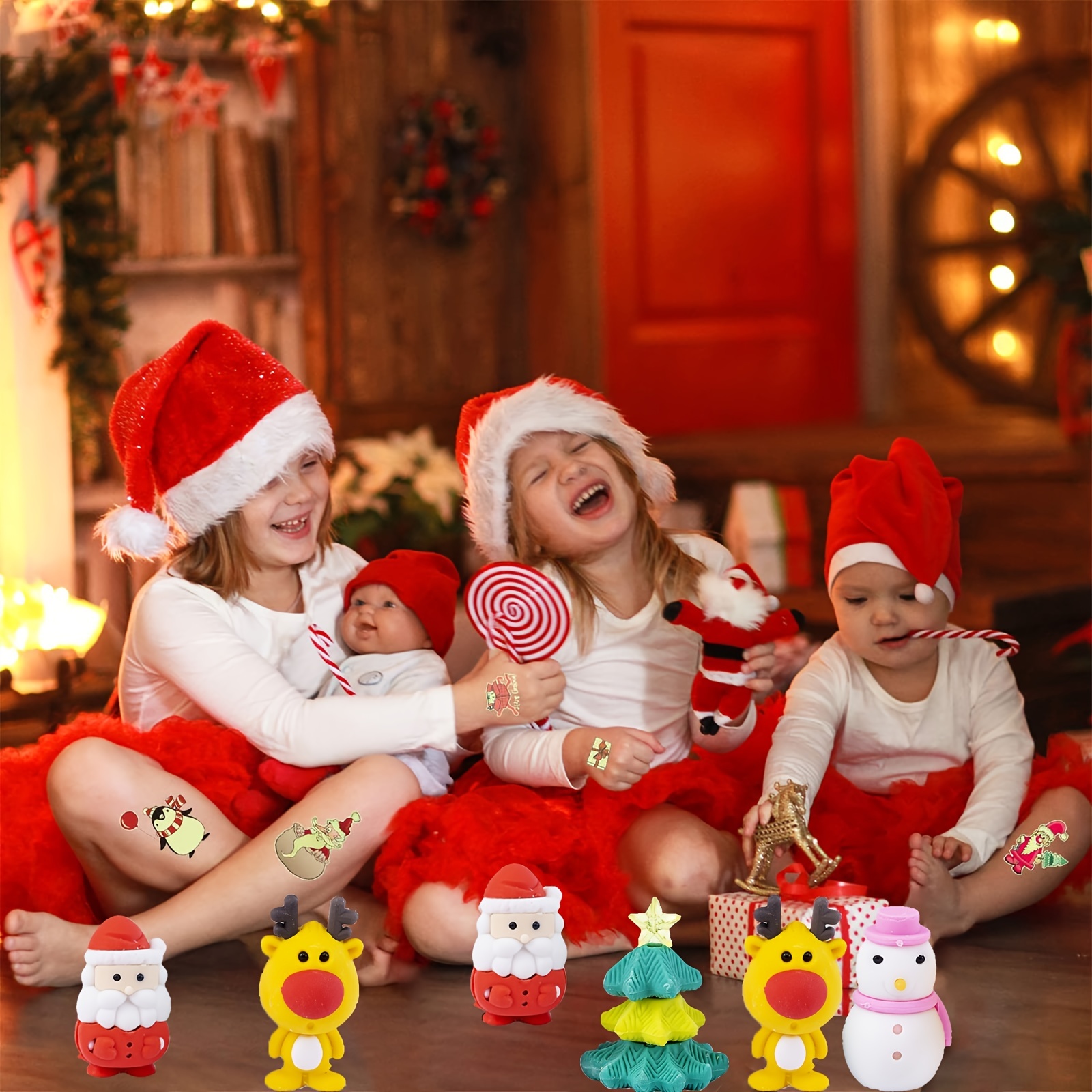 Christmas Erasers Set, Including Christmas Tree, Santa Claus