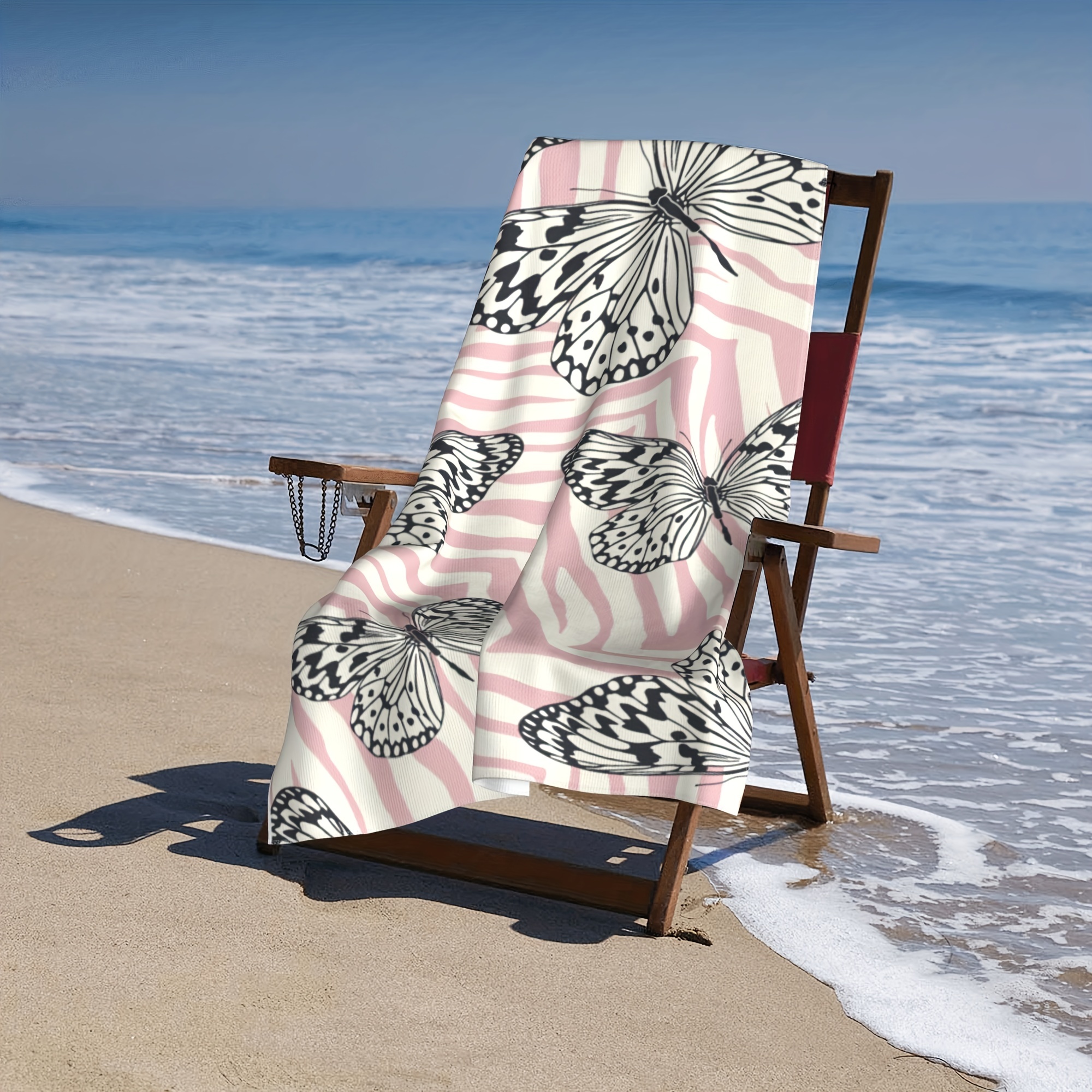 Butterfly Zebra Pattern Beach Towel, Large Microfiber Windproof