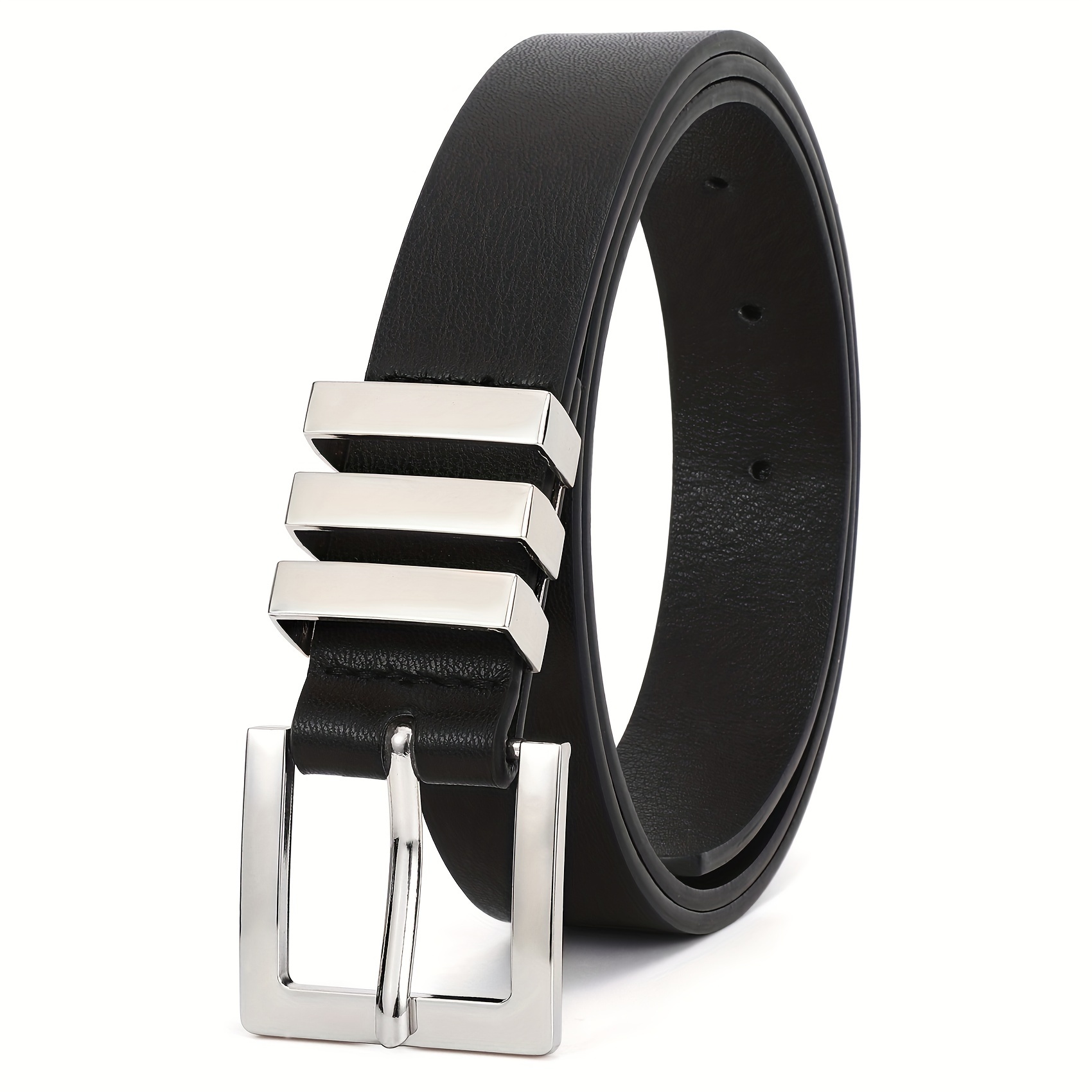 Women's Leather Belt Plus Size Square Buckle Waist Belt for Jeans Pants