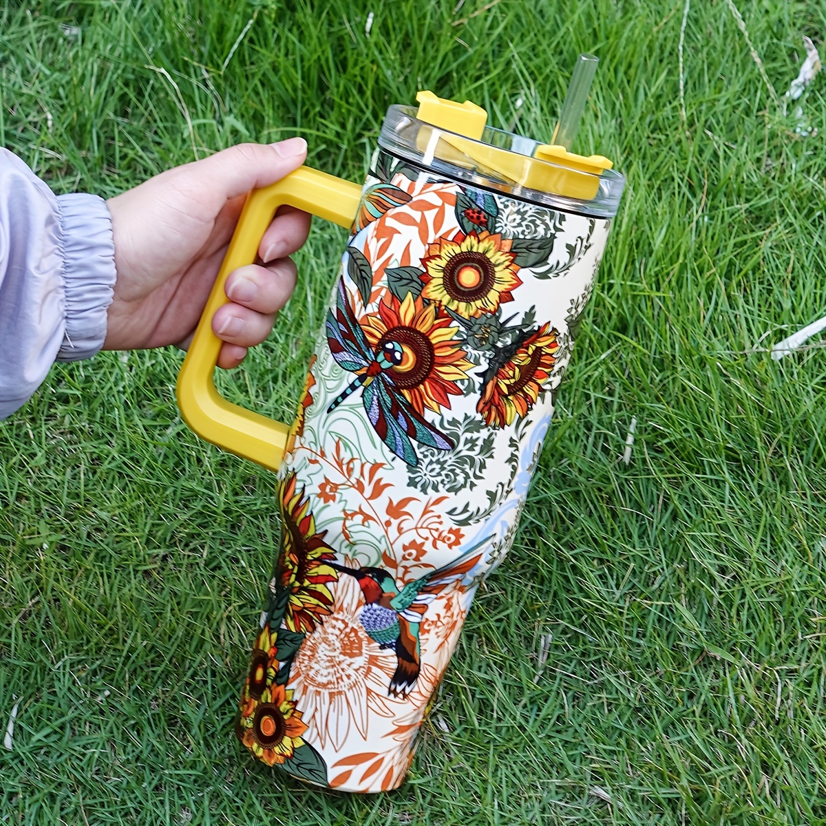 Sunflower Printed Insulated Tumbler Stainless Steel Travel - Temu