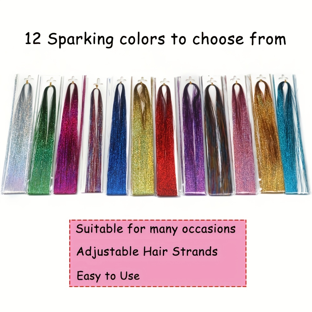 Hair Tinsel Strands Long Straight Hair Extensions Party Highlight Hair  Pieces Sparkling Shiny Hair Extensions(1pc//pack)