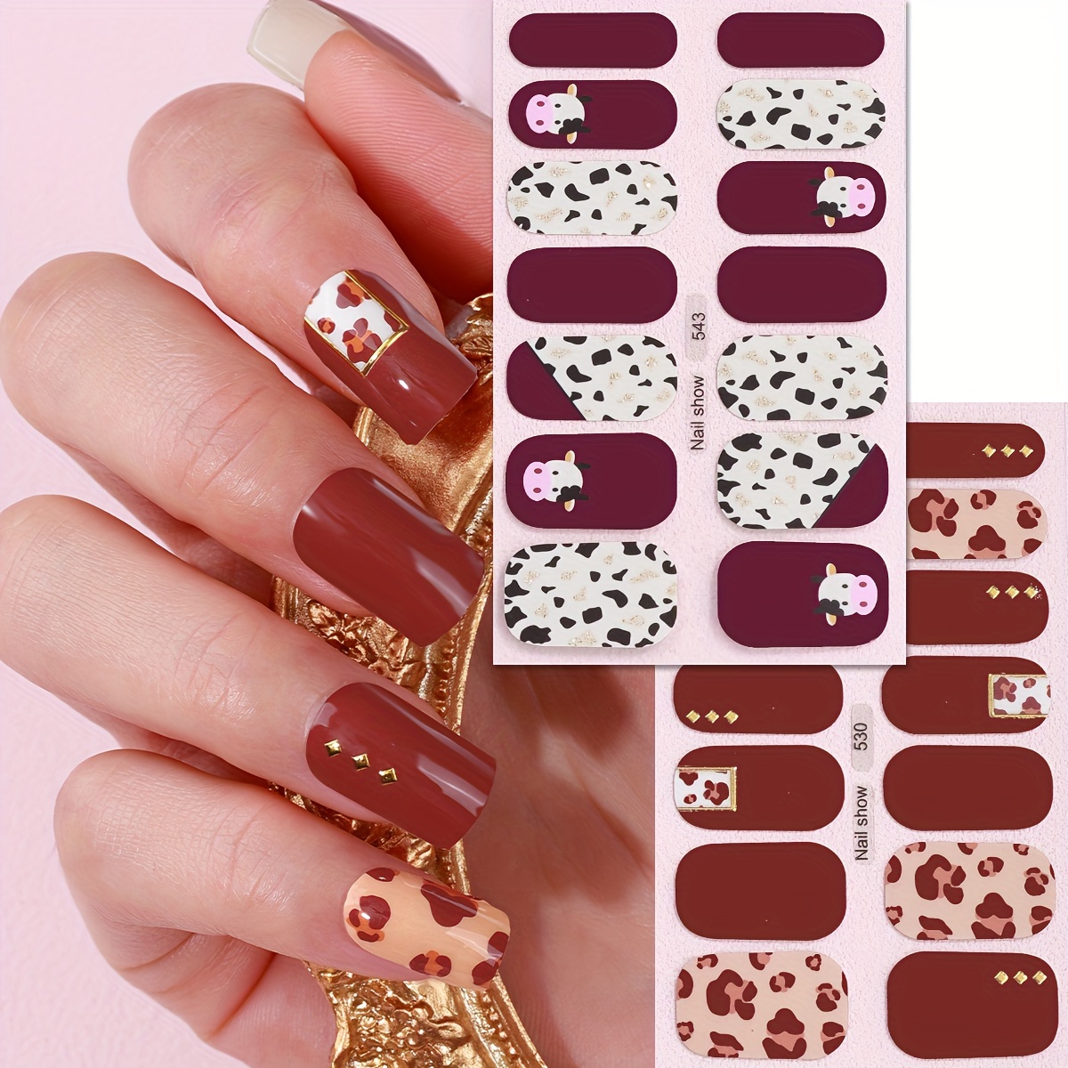 Cute Cartoon Cow Nail Art Sticker Decals 5d - Temu