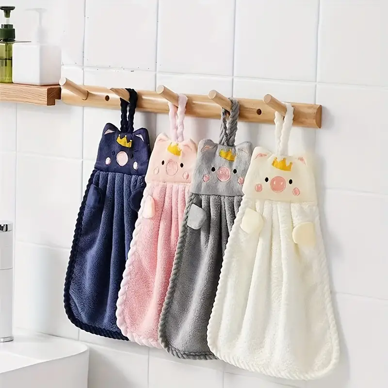 Cute Pig Pattern Hanging Towel For Wiping Hands, Coral Fleece Quick-drying  Towel, Absorbent Soft Towel With Hanging Loop For Bathroom Kitchen Home -  Temu