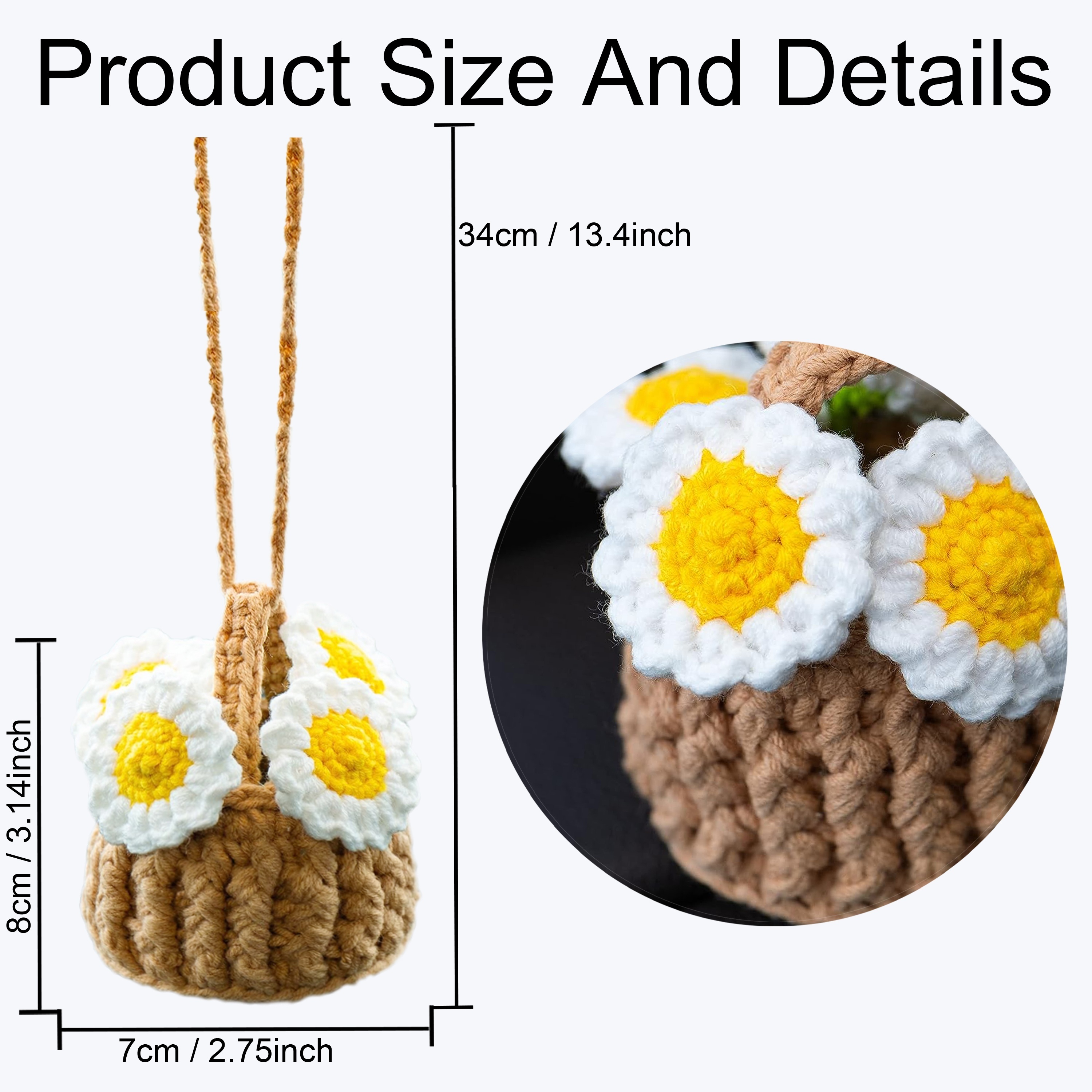 100% Handmade Rear View Mirror Accessories Car Hanging Ornament Cute  Knitted Crochet Car Mirror Hanging Accessories Car Decoration, Daisy