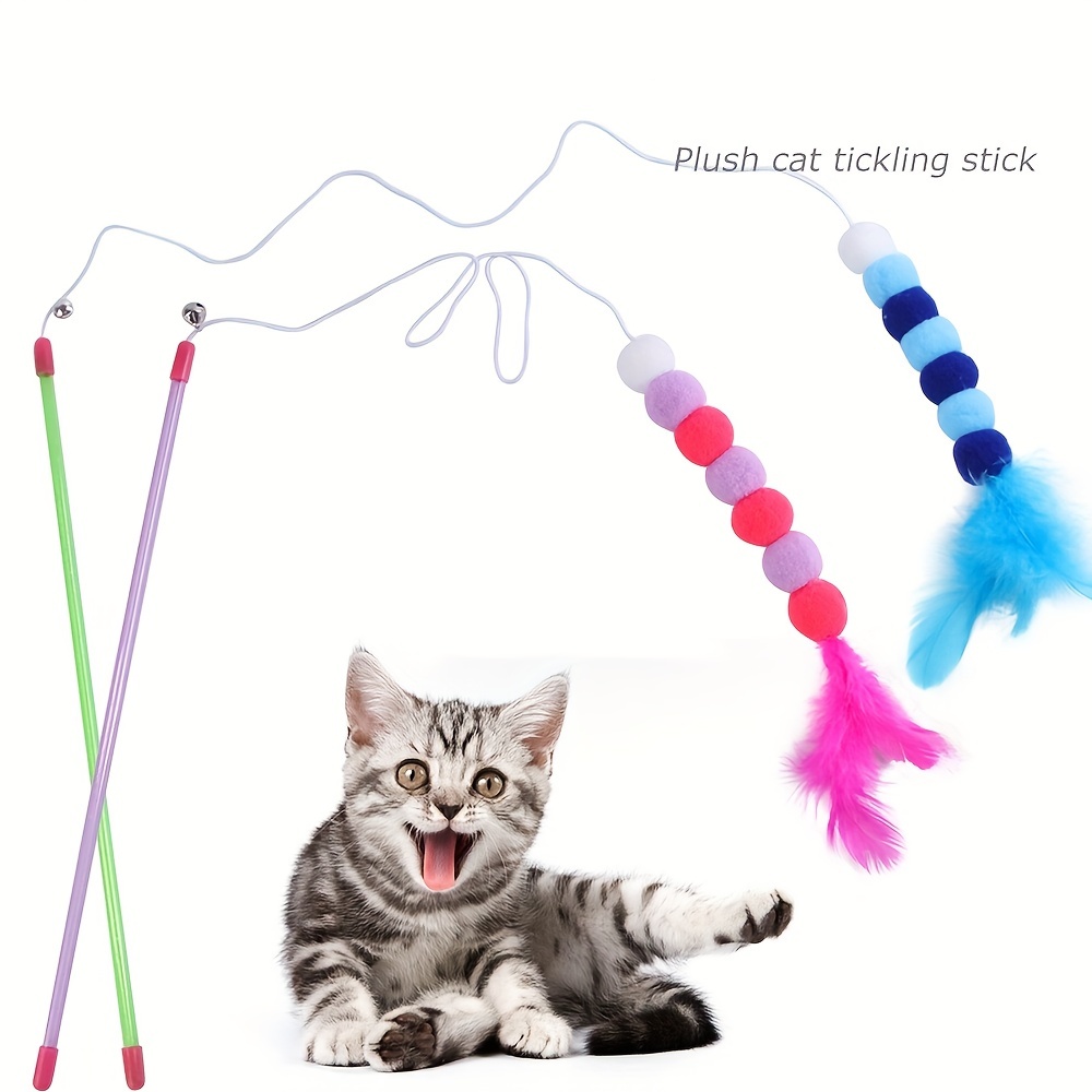 Portable Feather Cat Teaser Cat Feather Toys With Ball - Temu