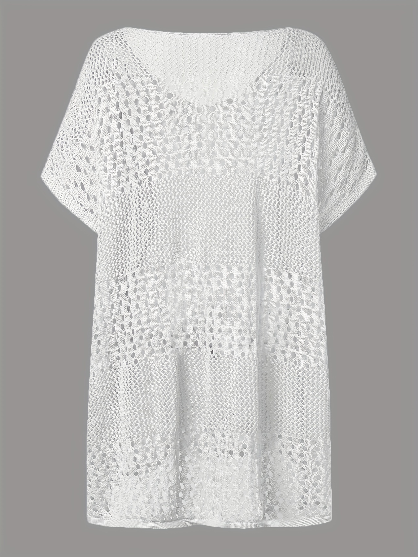 Apricot Crochet Eyelet Hollow Cove Up Dress Shorts Sleeve Solid Vacation Boho