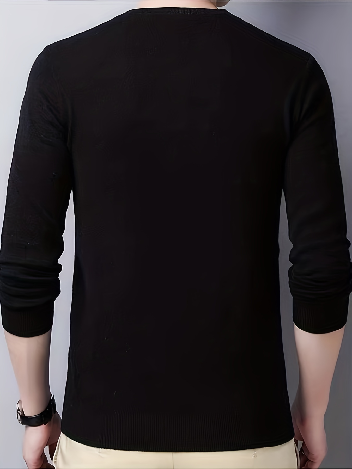 Men's Leaf & Letter Print Knitted Sweater Stretch Long Sleeve Top