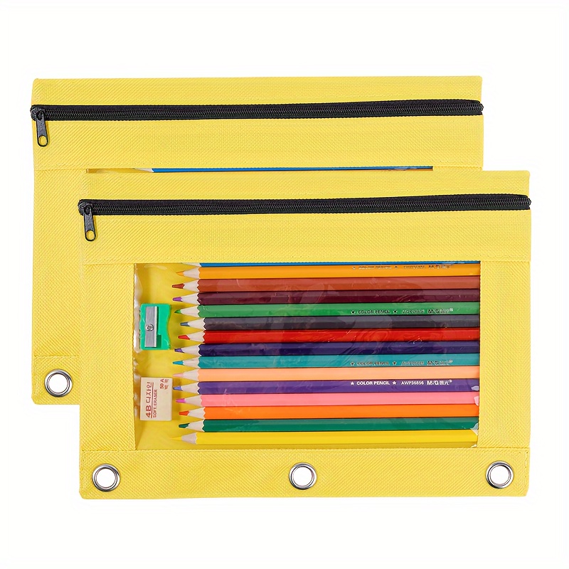 Sooez Pencil Pouch for 3 Ring Binder, 2 Pack Binder Pencil Pouch with Clear  Window Pencil Bags with Zipper & Reinforced Grommets, Pencil Case for