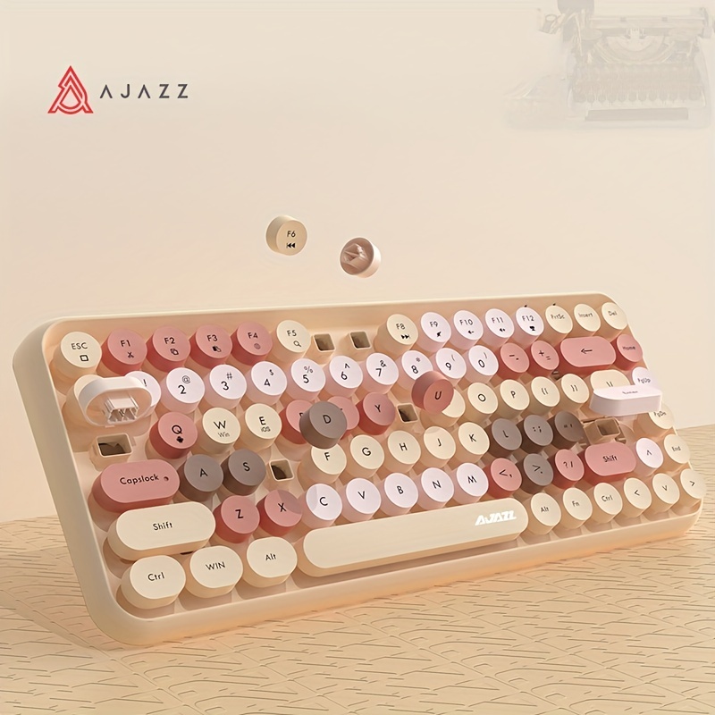 YUNZII Teclado inalámbrico mejorado, estilo máquina de escribir retro con  soporte integrado, teclado USB-C/Bluetooth con bonitas teclas redondas para
