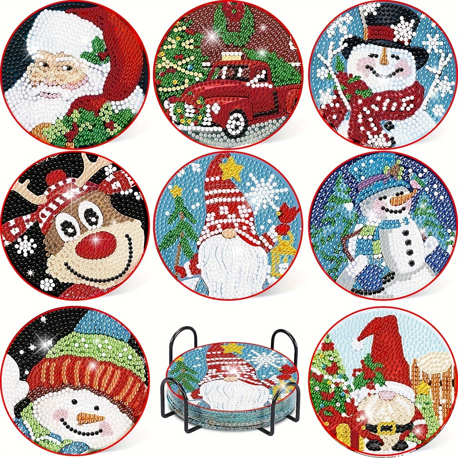 Christmas Wreath Dog Diamond Art Coasters Kit Diy Diamond - Temu