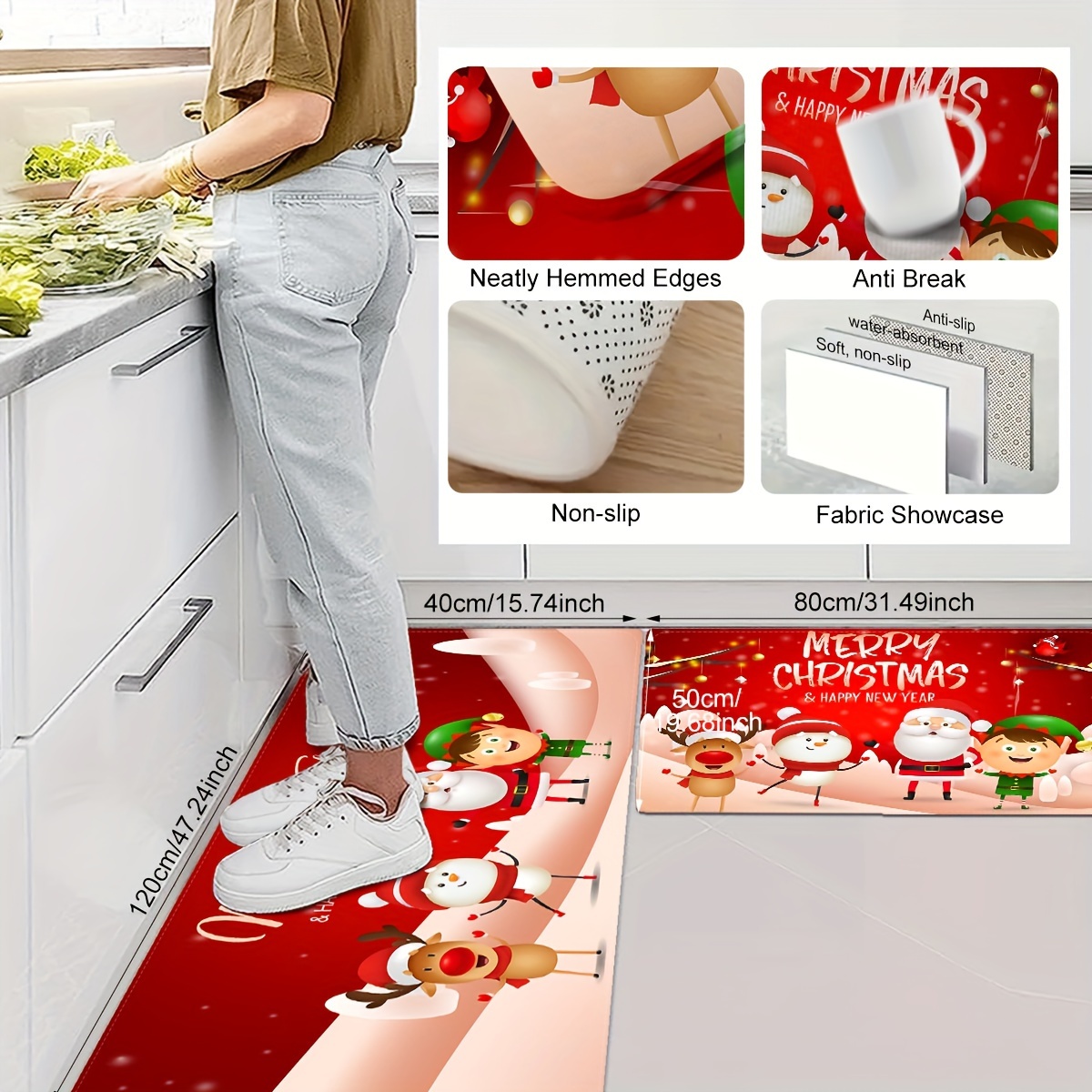 1pc Christmas Snowman Printed Kitchen Floor Mat, Polyester Anti-slip  Decorative Mat For Christmas