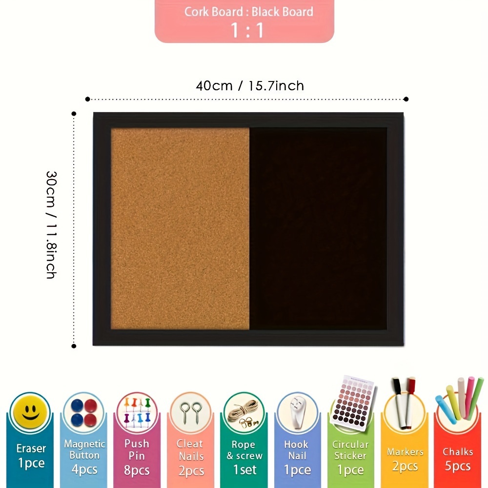 Image of 15.7in X 11.8in Combination Cork Board Blackboard Photo Display Board Graffiti Pin Board, Chalkboard Reverse Magnetic Suction Whiteboard, Decorative Bulletin Board, 1 Board
