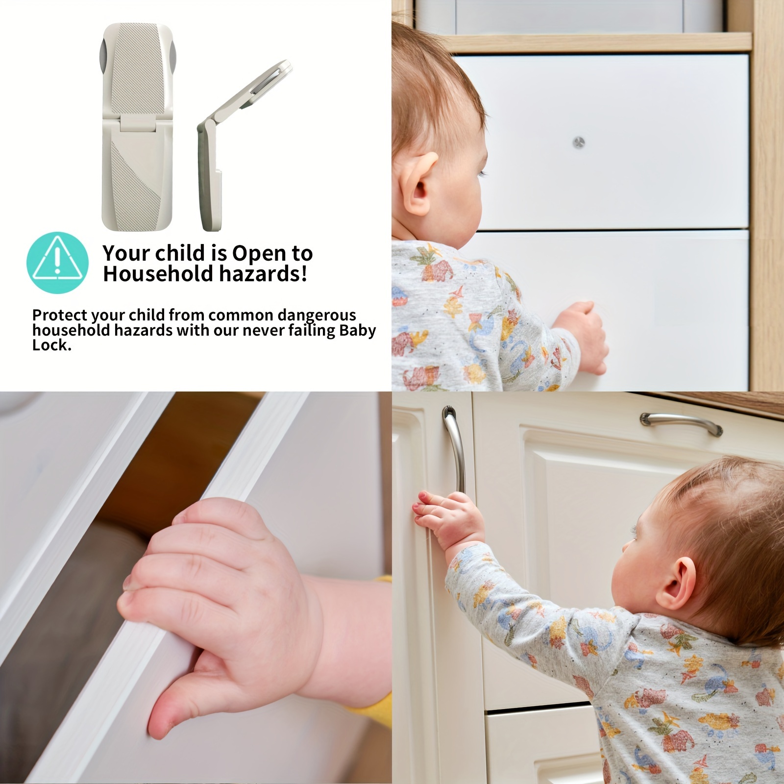 Baby Proof Cabinet Latches, Strong Adhesive Childproof Cabinet Locks  Kitchen Cabinet Safety Locks for Kids Multi-Purpose for Cabinet, Drawer