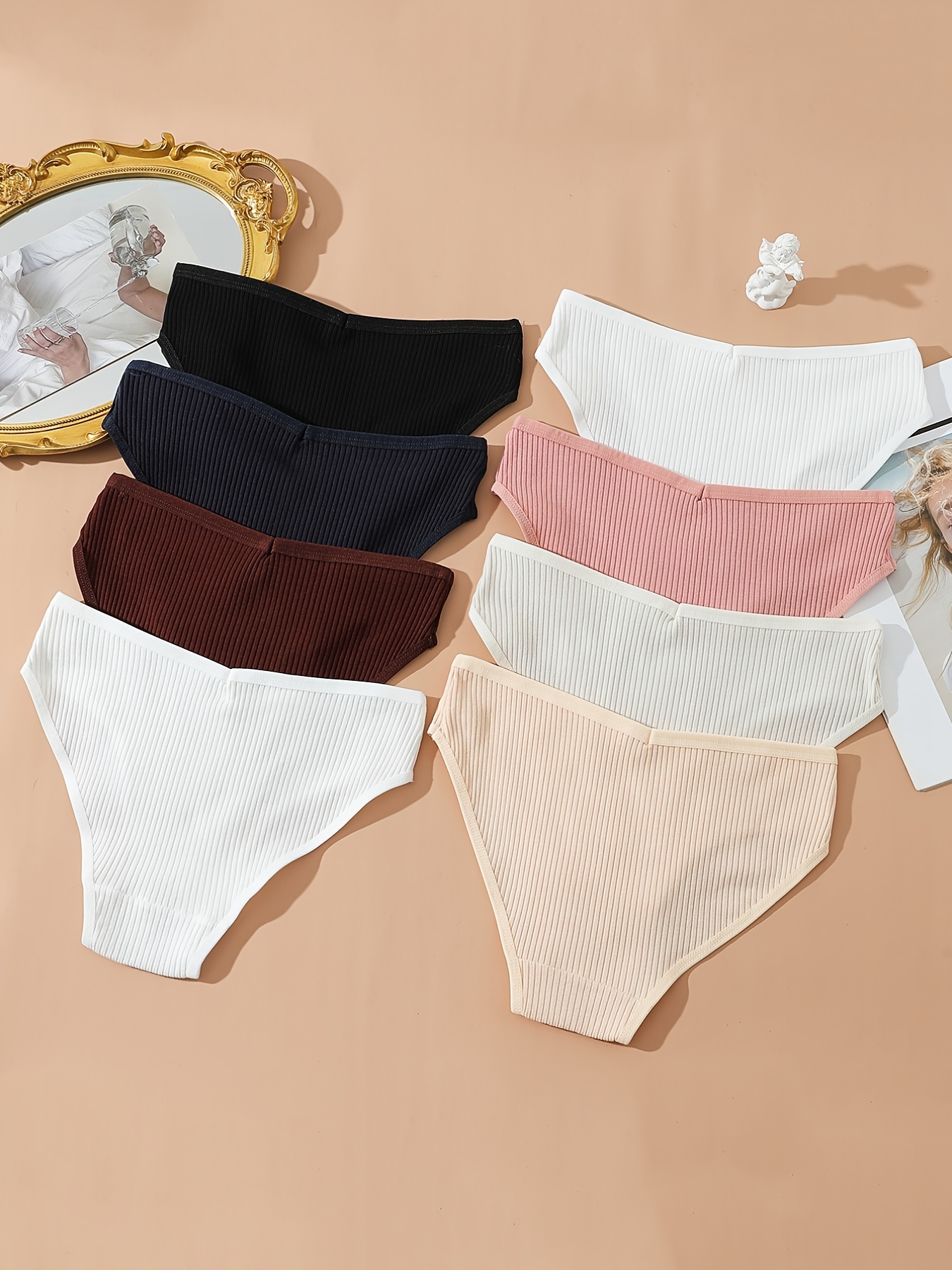 Seamless Ribbed Bikini Comfy Breathable Low Waist Panties - Temu