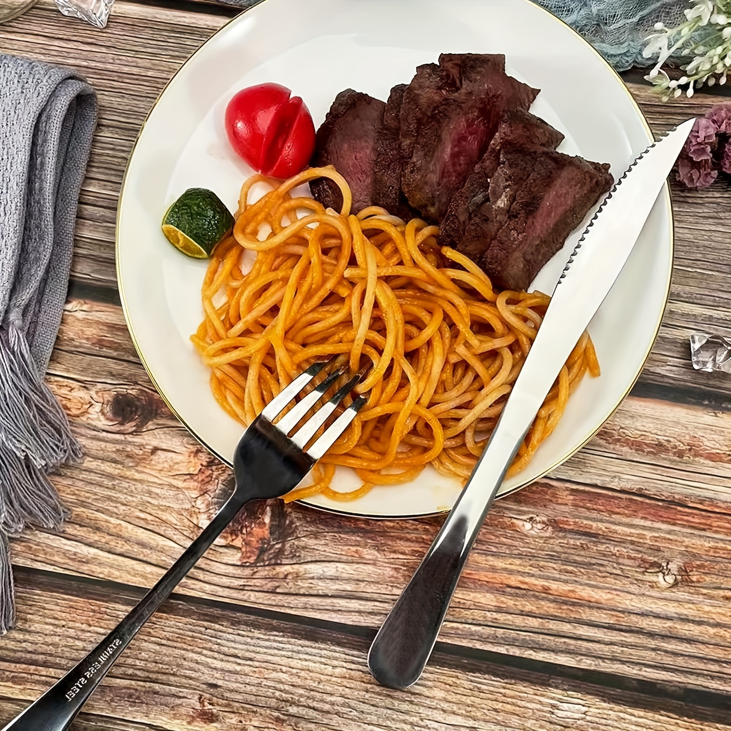 Couteau À Steak Fin En Acier Inoxydable, Couteaux À Steak Dentelés