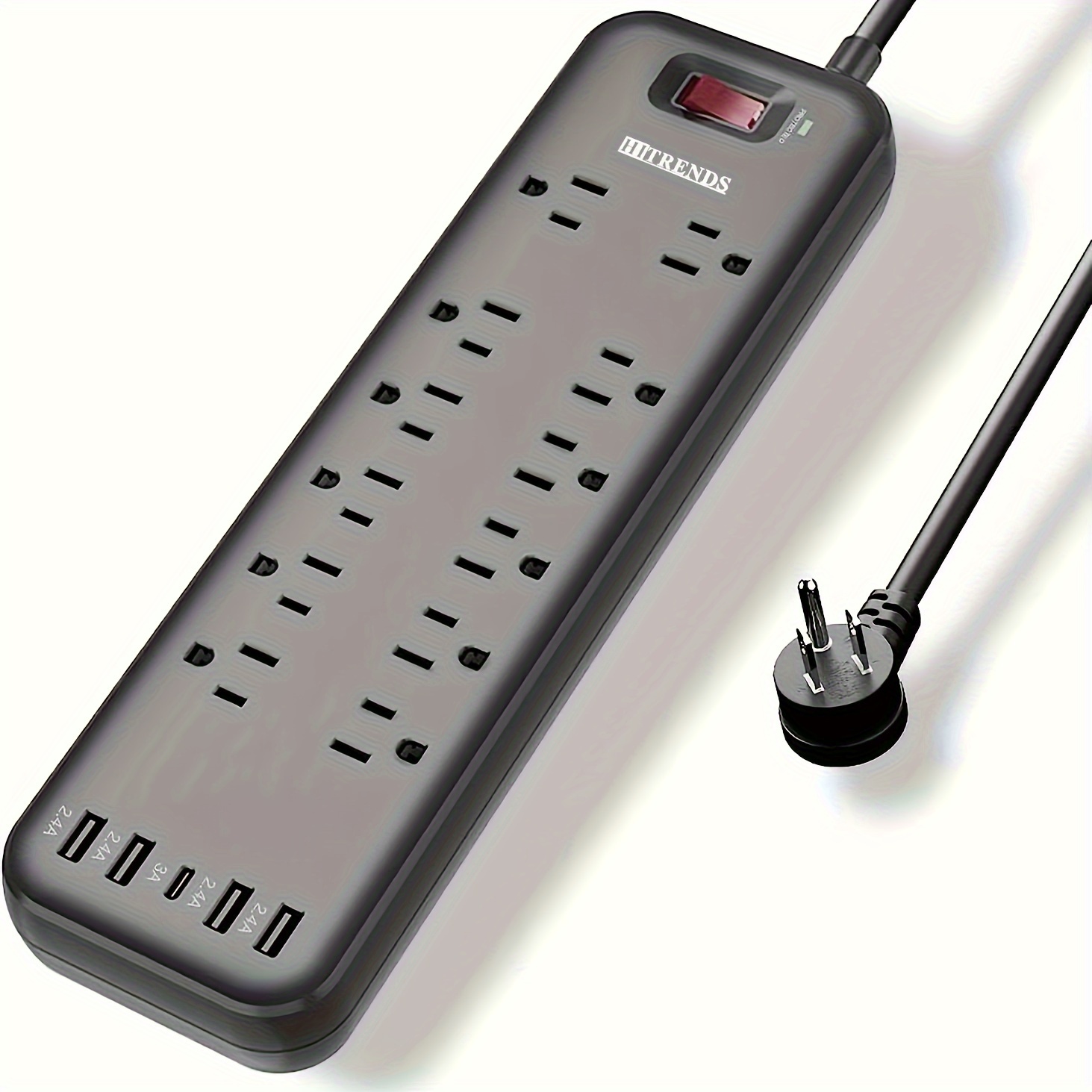 Multiprise Parafoudre et Surtension - Multiprise Électrique avec 5 Ports USB  et 12 Prises, 3 Interrupteurs - Couleur Noir.