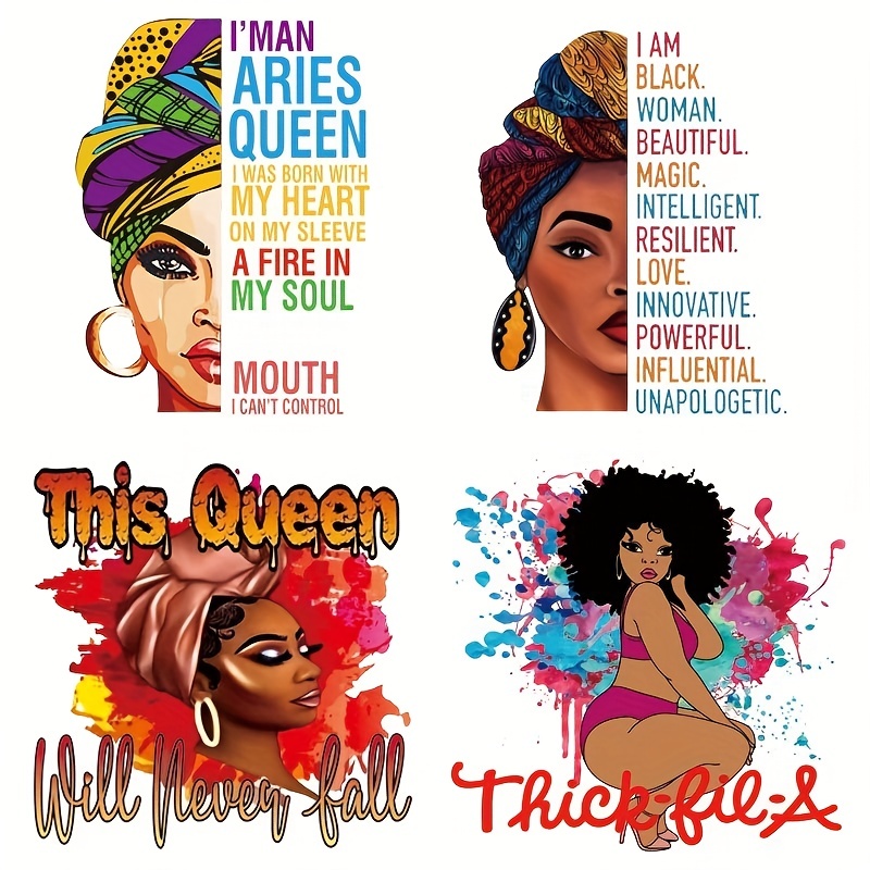 Beautiful Black Queen African American Women Girl Embroidery Patches Iron  on Badge for Clothing Jacket Jeans Emblems Accessories
