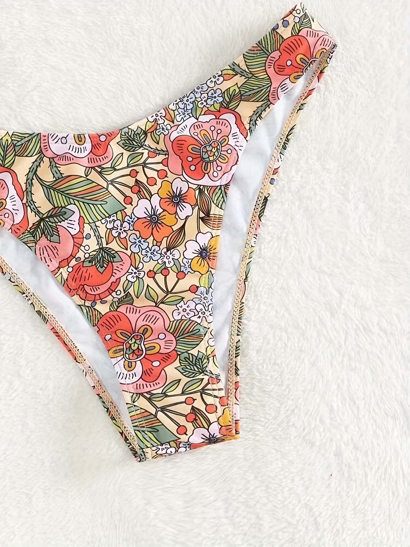 Floral Print Scoop Neck Spaghetti Strap Bikini High Cut - Temu Canada