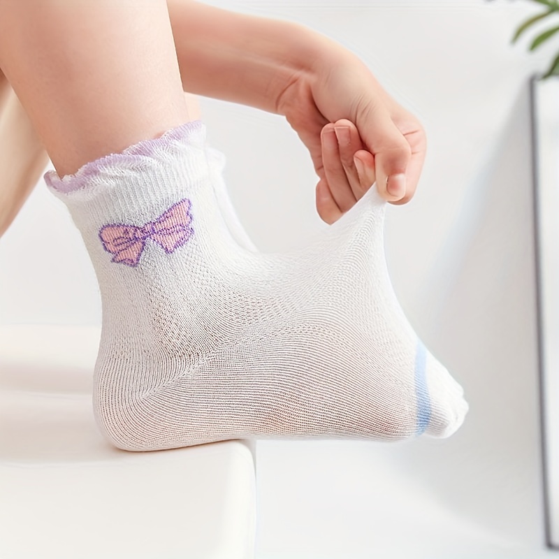 5 pairs Girls Mesh Breathable Socks Cute Pattern Cotton Crew Socks For  Girls Easter Party