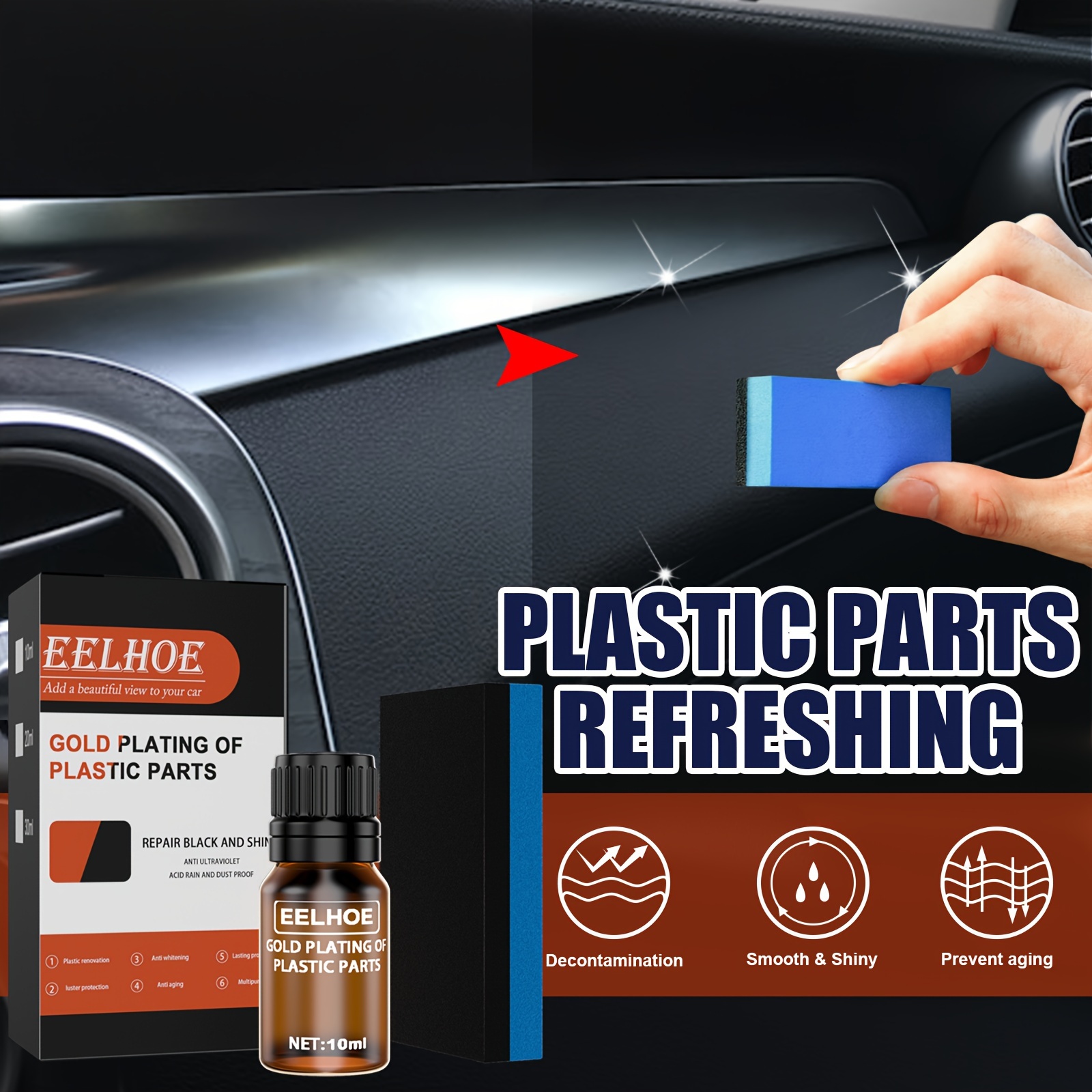 Crystal Coating for Car Plastic Parts, Plastic Parts Crystal Coating with  Sponge, Plastic Repairer for Cars Resists, Long Duration, Easy to Use,  Great Gloss Protection, 30Ml 