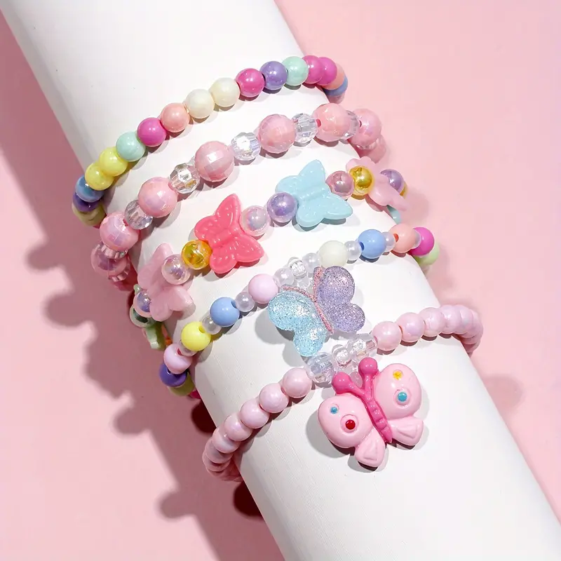 Cute Butterfly Charm Heart Pendant Beaded Bracelet Set - Temu
