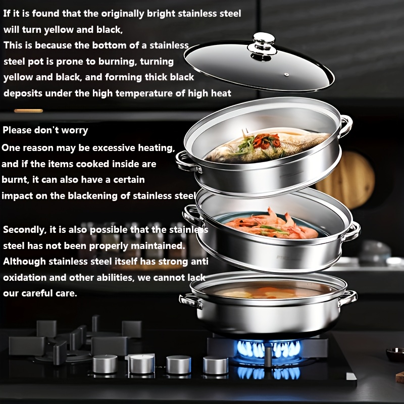 Thickened Multi-layer Stainless Steel Steamer Household Stewing Steaming  Basket Large Steaming Tray Electromagnetic Stove Gas Stove Special Set -  Temu