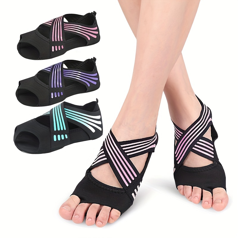3pairs/set Women's Pure Color Criss-Cross Strap Anti-Slip Yoga
