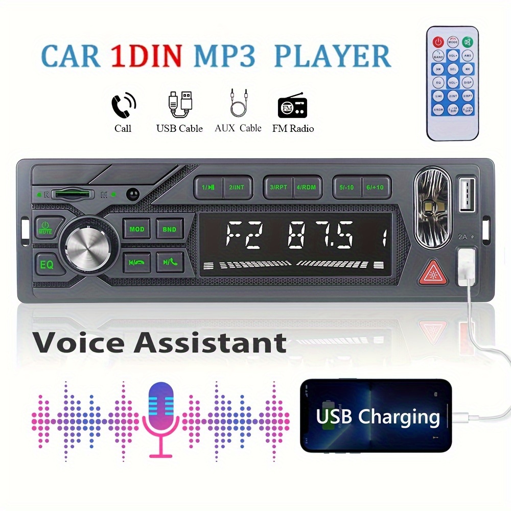 1 DIN Radio de coche Bluetooth reproductor MP3, radio FM para coche,  reproducción de audio HiFi con interfaz AUX/USB, función de llamada manos  libres