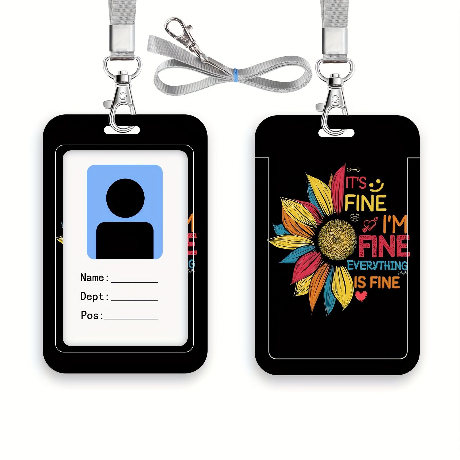 Premium Id Badge Holder Set Sunflower Print Vertical Id - Temu