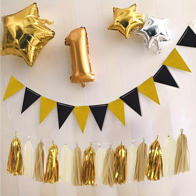 Black And Gold Party Decorations Triangle Pennant - Temu