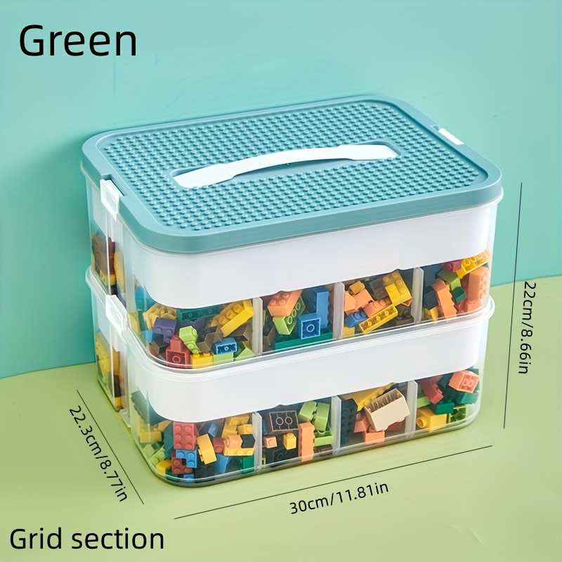 Boîte de rangement empilable pour blocs de construction Lego, avec  couvercle et poignée de transport, mallette de rangement à grille