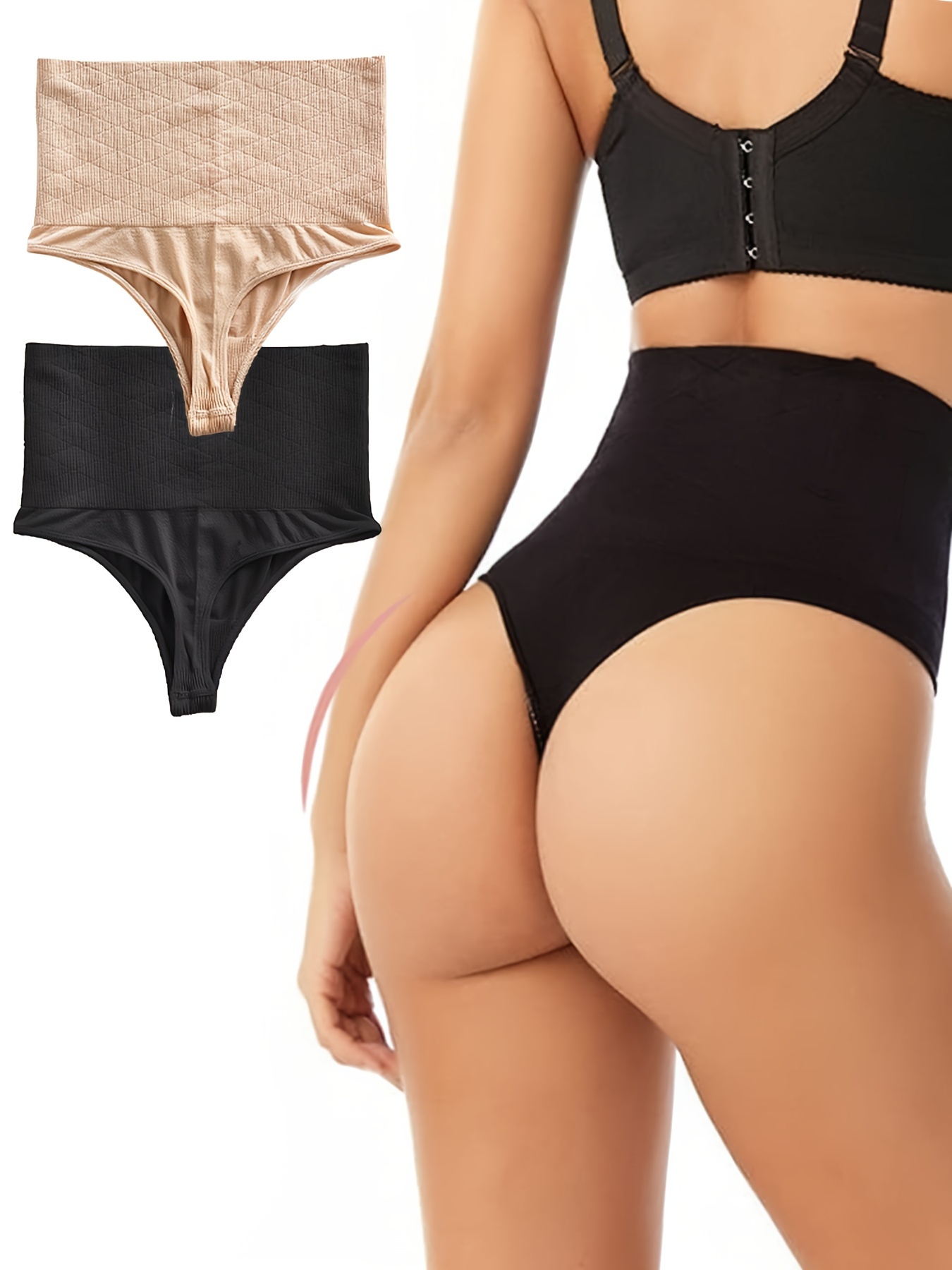 Solid High Waist Shaping Thong Tummy Control Compression - Temu