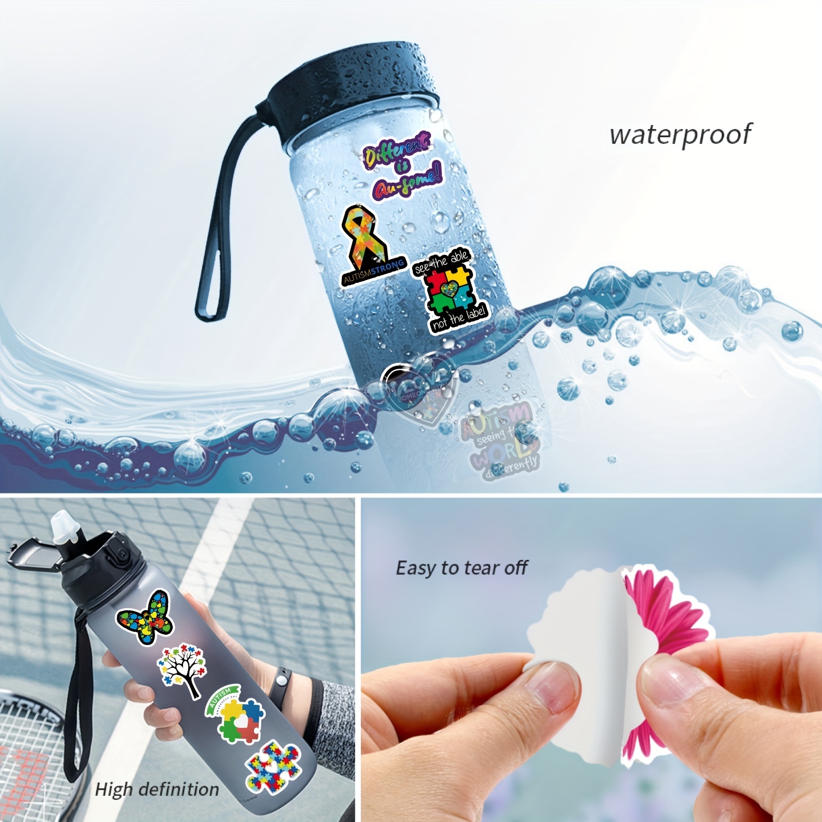 FeiraDeVaidade 50Pcs Autism Awareness Stickers, Aesthetic Vinyl Waterproof  Stickers For Water Bottle,Skateboard 