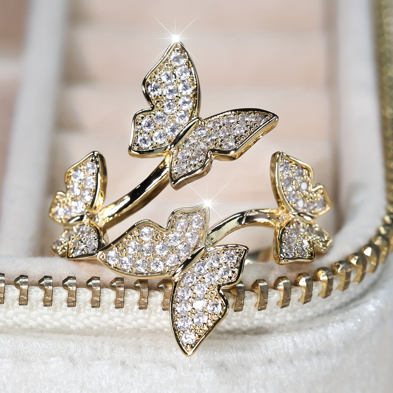 Coquette Style Wrap Ring Cute Butterfly Design Inlaid - Temu